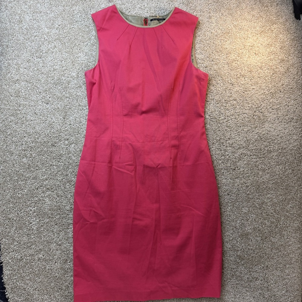 Elie Tahari Dress Womens 10 Pink Sleeveless Round Neck Sheath Knee Lined Work